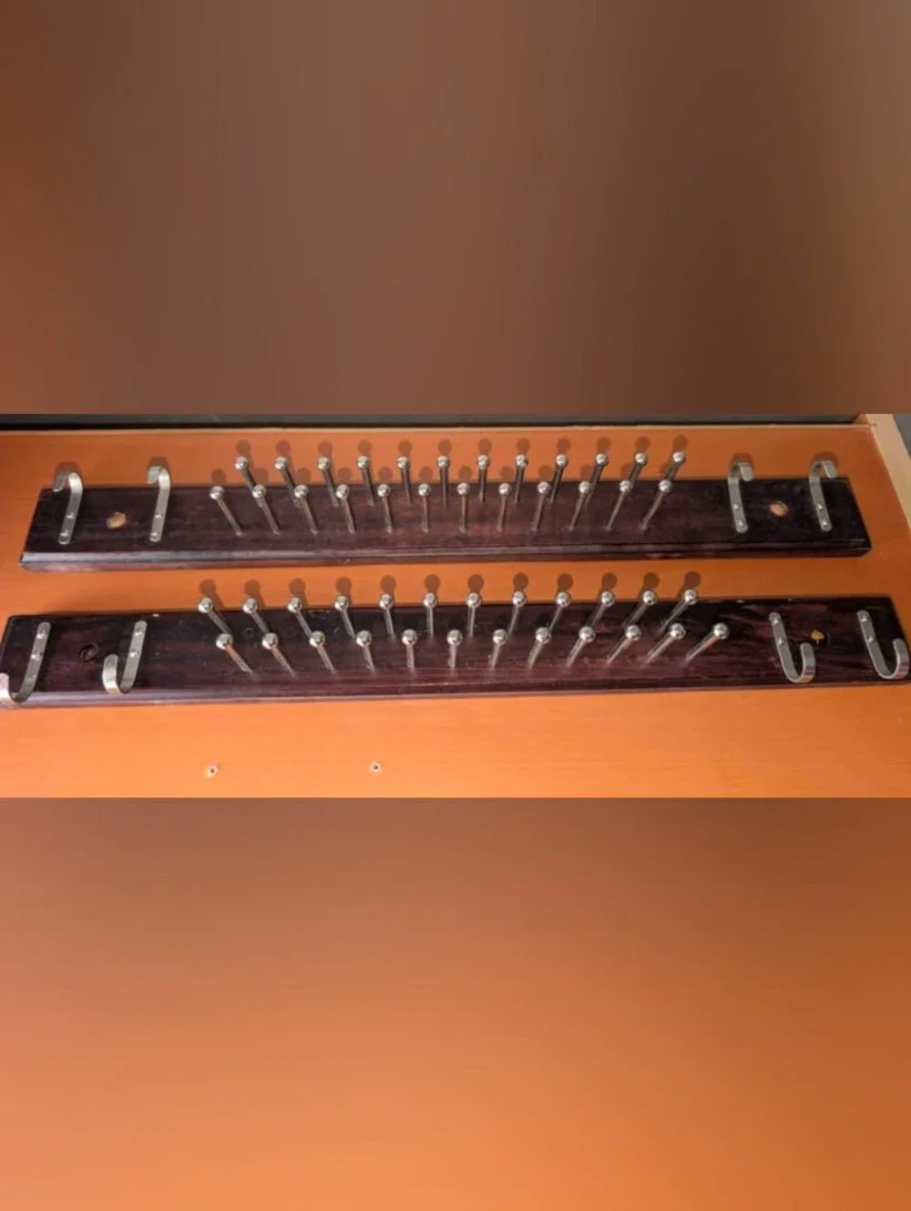 Wooden Peg Rack with Metal Pegs - Brown and Silver